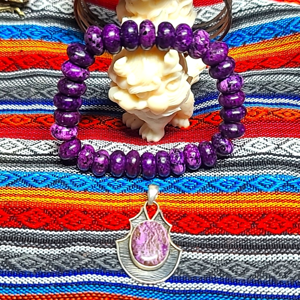 Unakite Purpurite Stone Pendants with Silver Necklace Chain 22" Snake Chain
